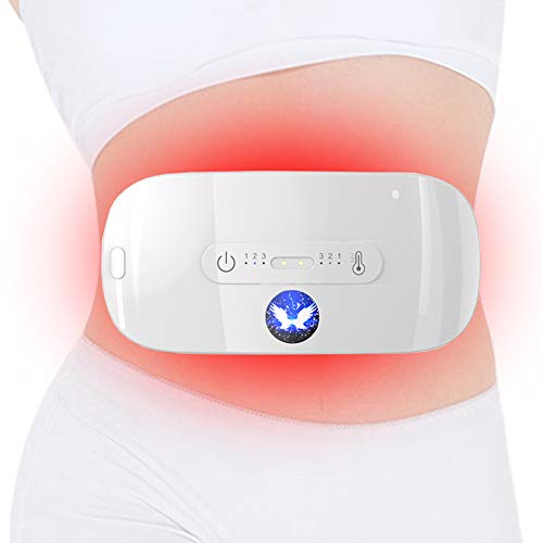 Menstrual Heating Pad, Electric Cordless Heated Waist Belt, Fast Heating Pad with 3 Heat Levels and 3 Vibration Massage Modes, Menstrual/Period, Back or Belly Pain Relief for Women and Girl (White)