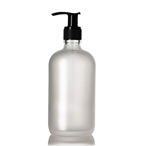 MoYo Natural Labs 4 oz Glass Pump Dispenser, Empty Liquid Hand Sanitizer Soap and Lotion Dispenser Pump Bottles, Glass Containers with Brushed Black Tone Locking Cap (Pack of 12, Frosted)