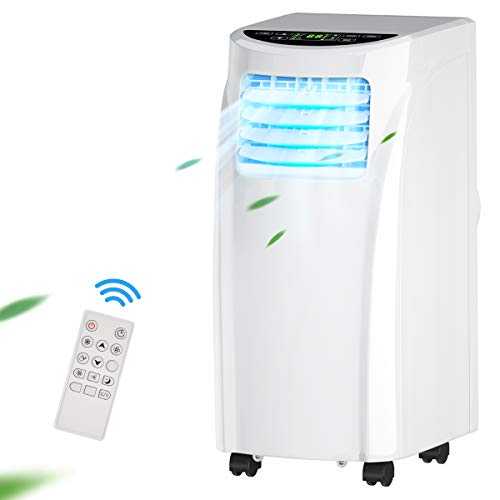 COSTWAY Portable Air Conditioner, 8000 BTU Air Conditioner Unit with Remote Control Dehumidifier Function Window Wall Mount, 4 Caster Wheel, Sleep Mode and 2 Fan Speed
