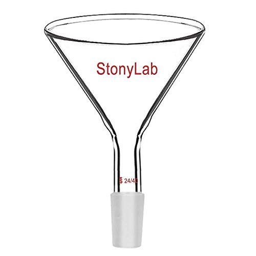 StonyLab Glass Short Stem Powder Funnel with 100 mm Top Outer Dimension and 24/40 Inner Joint Filter Funnel Glass Funnel