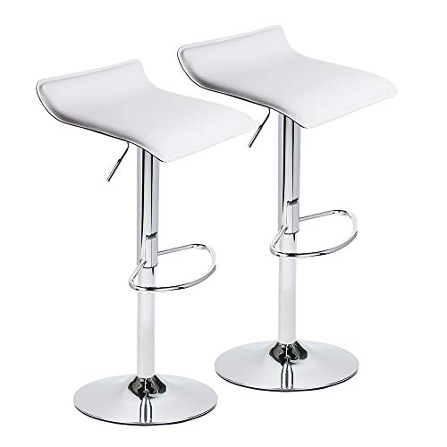 Set of 2 Adjustable Swivel Barstools, PU Leather with Chrome Base, Gaslift Pub Counter Chairs,White
