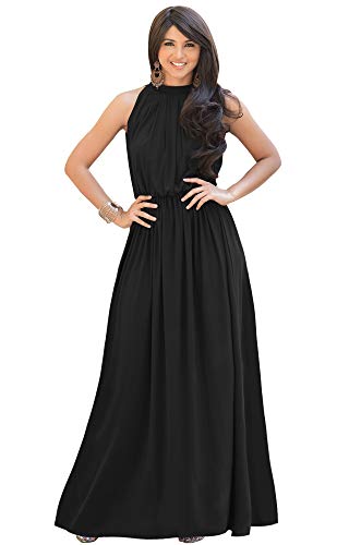 KOH KOH Womens Long Sexy Sleeveless Bridesmaid Halter Neck Wedding Party Guest Summer Flowy Casual Brides Formal Evening A-line Gown Gowns Maxi Dress Dresses, Black M 8-10