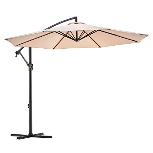 Le conte 10ft Patio Offset Umbrella Cantilever Umbrella Hanging Market Umbrella Outdoor Umbrellas with Crank & Cross Base (10 ft, Beige)