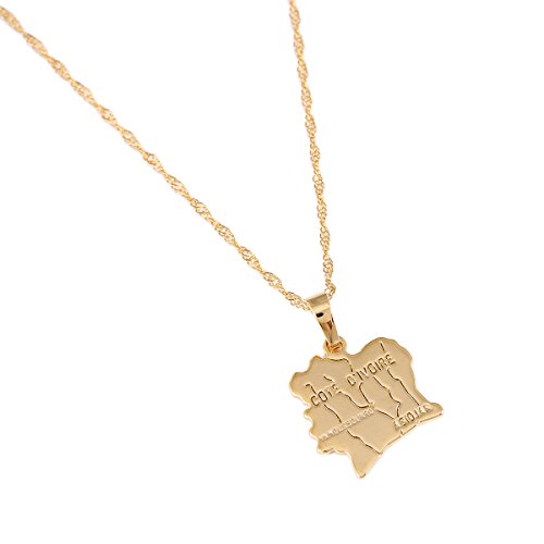 Cote D'Ivoire Map Necklace Pendant Ivory Coast Maps Necklaces Gold Color Jewelry for Women Men