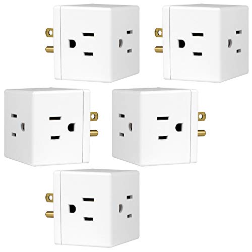 GE 3 Plug, 5 Pack, Wall Tap, Adapter, Grounded Outlet, Access Design, Indoor Use Only, Ul Listed, White, 41870