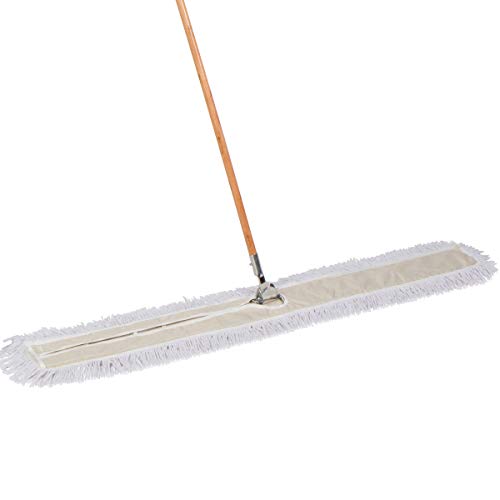 Tidy Tools 60 Inch Industrial Strength Cotton Dust Mop with Wood Handle and Frame. 60'' X 5'' Wide Mop Head with Cut Ends