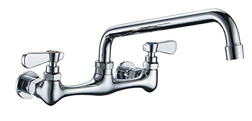 Wall Mount Kitchen Sink Faucet 8” Center Double Handle Bar Laundry Utility Commercial Swivel Spout Chrome Mixer Tap NSF Lead-Free by Bathlavish