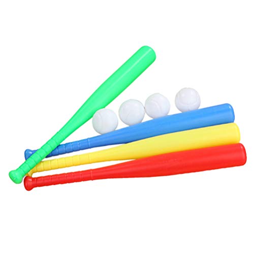 LIOOBO 4 Sets Plastic Baseball Bat Kit with Baseball Toy for Kids boy Children Outdoor Sports Red Yellow Blue Green Each Set