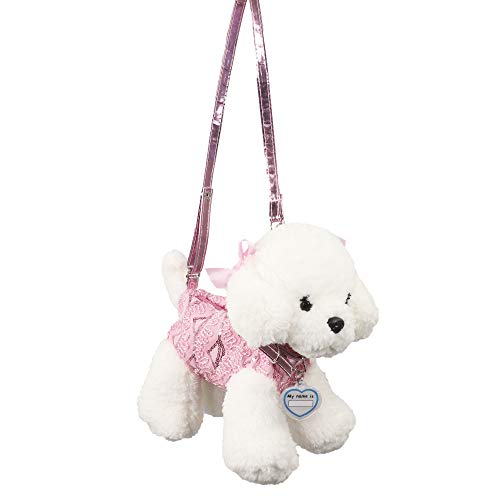 Poochie And Co Girls Plush Sequin Fashion Bag (White Bichon with Novelty Fabric and Sequins)