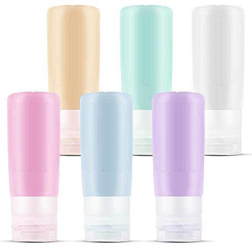 Travel Bottles, Travel Size Toiletries Containers, Leak Proof Silicone Travel Bottle Set, TSA Approved Refillable Travel Accessories for Shampoo, Conditioner, Lotion, Cream, Liquid 6 Pack (3 fl. oz)