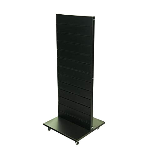 2-Sided Slatwall Merchandiser with Aluminum Frame, Slatwall with Aluminum Inserts, and Metal Base on Castors, Heavy-Duty and Durable