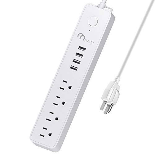 ONSMART USB Surge Protector Power Strip, 4 Multi Outlets with 4 USB Charging Ports, 3.4A Total Output-600J Surge Protector Power Bar, 6 ft Long UL Cord, Wall Mount-White
