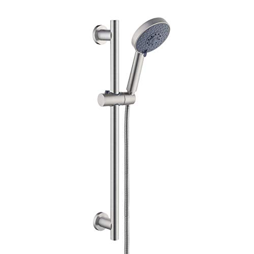 KES Slide Bar with Handheld Shower Head Hand Shower Hose Holder Adjustable 5-Function Massaging Sprayer Brushed Finish, F204DG-BS+KP501B-BN