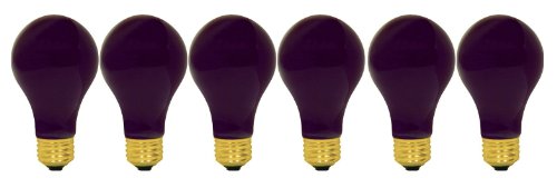 GE Black Light, Incandescent Light Bulb, A19 Black Light Bulb, 60-Watt, Black Light Bulb, Medium Base, 6-Pack