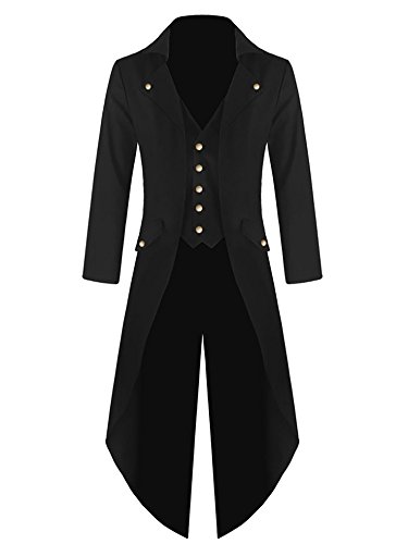 Mens Steampunk Victorian Jacket Gothic Tailcoat Costume Vintage Tuxedo Viking Renaissance Pirate Halloween Coats (Small, Black)