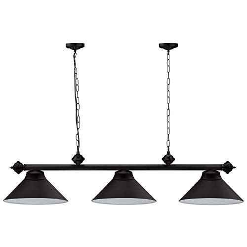 Billiard Table Lights for 7ft/8ft Pool Tables. Hanging Billiard Lighting with 3 Metal Lamp Shades for Game Room, Beer Party and Pub Bar - (Several Colors Available) (Black)