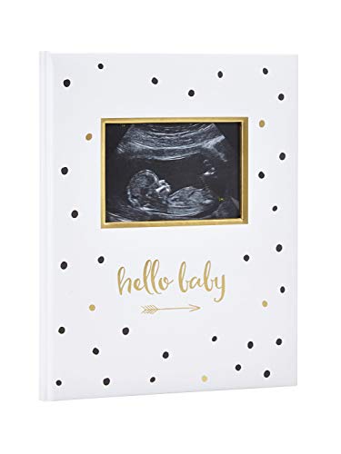 Pearhead First 5 Years Baby Memory Book with Sonogram Photo Insert, Black and Gold Polka Dot