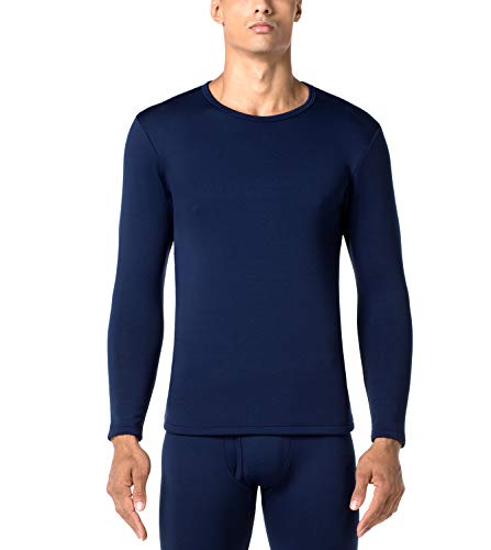 LAPASA Men's Heavyweight Thermal Underwear Top Fleece Lined Base Layer Long Sleeve Shirt M26 (Navy, Medium)