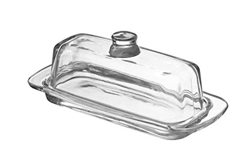 Royalty Art Glass Butter Dish with Handled Lid (Rectangular) Classic Covered 2-Piece Design Clear, Traditional Kitchen Accessory Dishwasher Safe