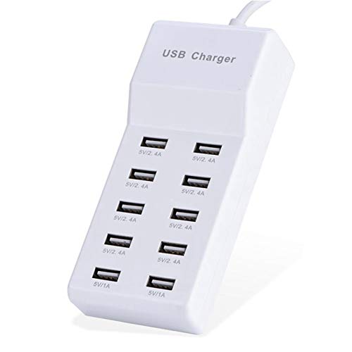 USB Wall Charger 10-Port USB Charger Station with Rapid Charging Auto Detect Technology Safety Guaranteed Family-Sized Smart USB Ports for Multiple Devices Smart Phone Tablet Laptop Computer