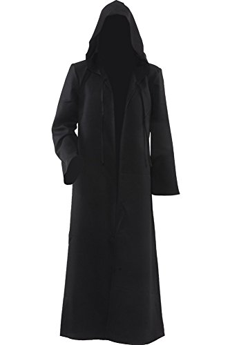 Cosplaysky Men's Cloak for Jedi Robe Costume Halloween Tunic Hooded Uniform (Black, Large)