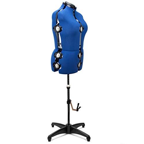 Blue 13 Dials Female Fabric Adjustable Mannequin Dress Form for Sewing, Mannequin Body Torso with Tri-Pod Stand, Up to 70' Shoulder Height. (Large)