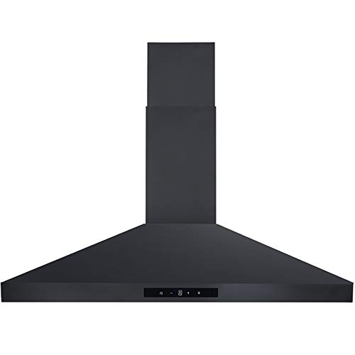 DKB Range Hood DKB-168B2-30T-BLK 30' Inch Wall Mount Stainless Steel 400 CFM Kitchen Exhaust Vent, 3 Speed Fan and Touch Sensitive Control Panel, Black Finish