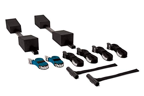 Pelican Adjustable Deluxe Foam Block Transport Roof Kayak Carrier Kit - Comes with Hood Trunk tie Down Loops and 6 tie Down Straps - PS1957, Black; Turquoise