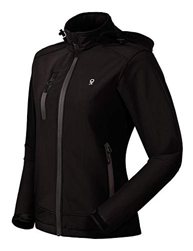 Little Donkey Andy Women’s Softshell Jacket, Ski Snowboarding Jacket with Removable Hood, Fleece Lined and Water Repellent Black L