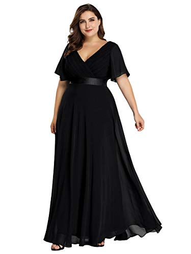 Alisapan Plus Size Evening Chiffon Dress Special Occasion Dresses for Women Black US26