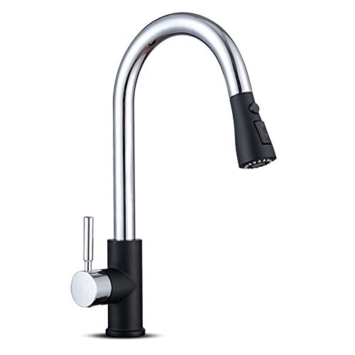 Kitchen Sink Faucet, Pull Down Kitchen Faucet, Black and Chrome Kitchen Faucet with Sprayer Stainless Steel Single Handle one or Three Hole for Laundry bar Kitchen Sinks