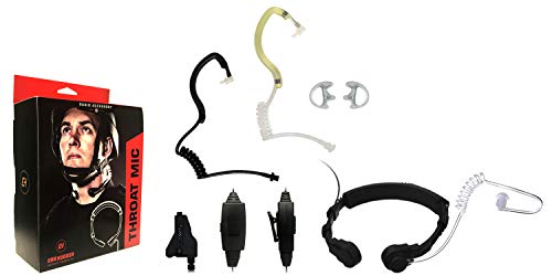 Throat Mic Tactical Microphone Headset for Kenwood NX-300 NX-5200 NX-210 TK-3180 Viking VP5000, EH-TM-1010, Acoustic Tube Earhugger Earpiece, Police Surveillance, Includes Earhugger Accessory Pack