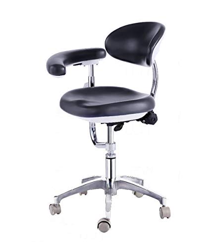 Aries Outlets Dental Adjustable Doctor's Stool Assistant Chair+360 Degree Rotation Armrest PU