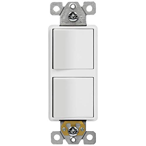 ENERLITES Double Paddle Rocker Decorator Switch, Ground terminal, Clamp-Type Back Insert Wiring, Copper Wires Only, Single Pole, Residential Grade, 15A 120-277VAC, 62834-W-N, White (New Model)