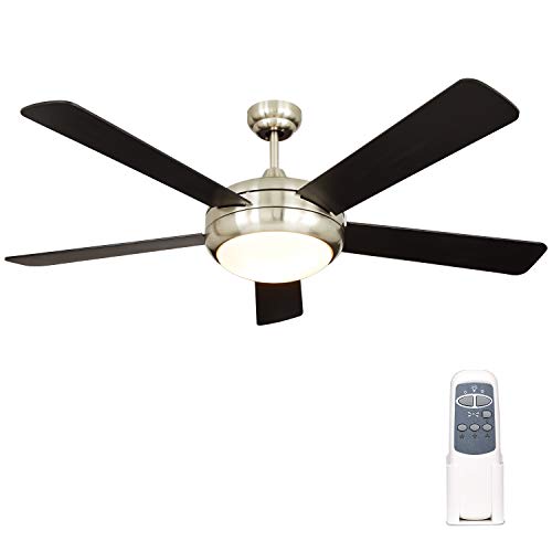 52 Inch Indoor Brushed Nickel Ceiling Fan with Dimmable Light Kit and Remote Control, Modern Style, Lifetime Motor Warranty, Reversible Blades, ETL for Living room, Bedroom, Basement, Kitchen