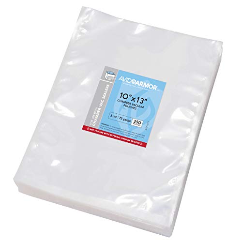 Chamber Machine Vacuum Pouches Size 10' x 13' Pack of 250 Pre-Cut Heavy Duty 3Mil - NOT COMPATIBLE WITH FOODSAVER TYPE VACUUM SEALERS - Commercial Grade BPA Free Sous Vide Safe Avid Armor