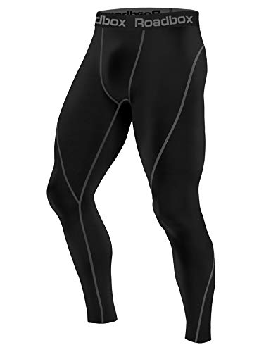 Roadbox Men's Compression Pants - Tights Base Layer Cool Dry Leggings for Sports, Workout, Gym, Fitness, Running, Cycling, Yoga, Hiking, Basketball (Black, L)