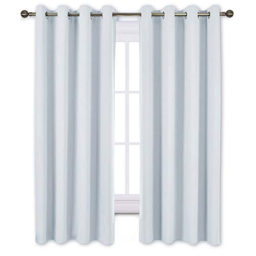 NICETOWN Greyish White Room Darkening Curtain Panels - Window Treatment Thermal Insulated Grommet Room Darkening Curtains/Panels/Drapes for Bedroom (2 Panels, 52 by 63, Greyish White)