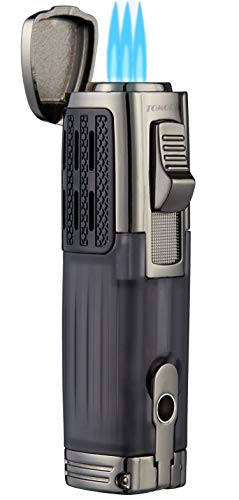TOMOLO Torch Lighter Triple Jet Flame Refillable Butane Cigar Lighter with Cigar Punch,2 Pack,Charcoal