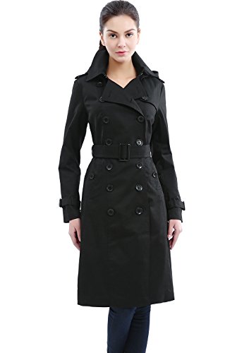 BGSD Women's Chloe Waterproof Classic Hooded Long Trench Coat Black X-Small
