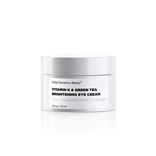 HD Beauty Vitamin K & Green Tea Brightening Eye Cream for Undereye Circles, Puffiness, and Fine Lines with Hyaluronic Acid and Organic Aloe Vera, 0.5oz