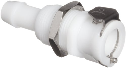 Value Plastics XQCVBF770-1006-B Natural Acetal Tube Fitting, Barbed Valved Panel Mount Coupling, 3/8' (9.5 mm) Tube ID, Buna-N O-Ring, Male (Pack of 10)