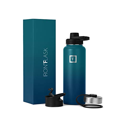 IRON °FLASK Sports Water Bottle - 40oz, 3 Lids (Spout Lid), Vacuum Insulated Stainless Steel, Hot Cold, Modern Double Walled, Simple Thermo Mug, Hydro Metal Canteen
