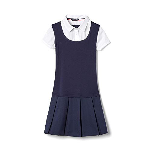 French Toast Little Girls' 2-Fer Pleated Dress, Navy, 5