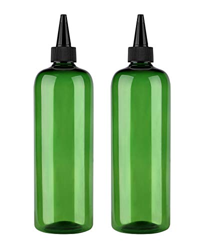 Sdootbeauty Hair Color Bottle Applicator, Applicator Bottle 16 ounce, Squeeze Bottle for Hair, PET Plastic Refillable Bottles with Twist Top Cap-2 Pack, Green
