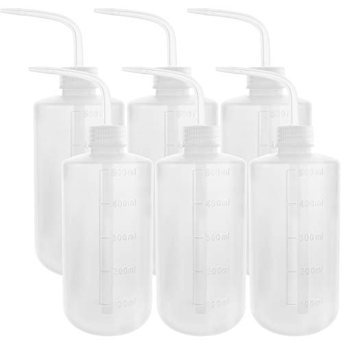 DEPEPE 6pcs Safety Wash Bottle Squeeze Bottle LDPE Squirt Bottle with Narrow Mouth 500ml Medical Label Tattoo Bottle(17oz)