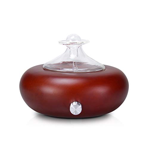 Waterless Essential Oil Nebulizer Diffuser for Aromatherapy, Wood Base Glass Reservoir