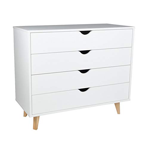 Falkk 4 Drawer Dresser – Tall Dresser Storage Organizer – White, Black, Natural Wood Dressers for Bedroom – Premium MDP Wood – Elegant Mid Century Design – Ideal for Clothes, Decorative Items (White)