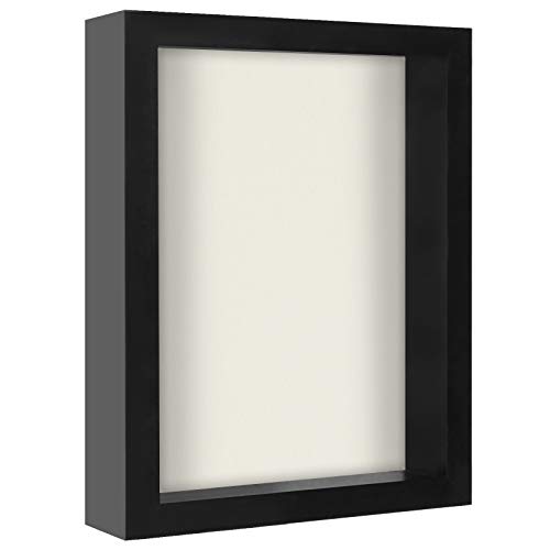 Americanflat 8x10 Shadow Box Frame in Black with Soft Linen Back - Composite Wood with Polished Glass for Wall and Tabletop