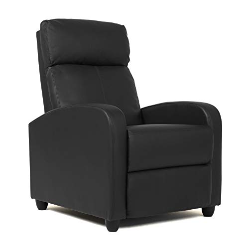 Wingback Recliner Chair Leather Single Modern Sofa Home Theater Seating for Living Room (Black)